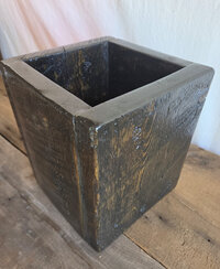 Large rustic wooden countertop organizer with one open compartment for cooking utensils