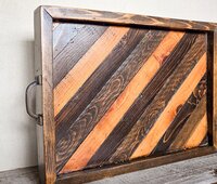 Reclaimed Wood Coffee Table Decor | Farmhouse Wood Tray with Handles | Rustic Centerpiece