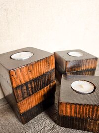 Set of 3 Rustic Reclaimed Wood Tealight Holders | Farmhouse Candle Decor