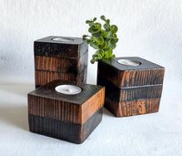 Set of 3 Rustic Reclaimed Wood Tealight Holders | Farmhouse Candle Decor