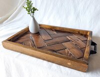 Large Ottoman Tray | Reclaimed Wood Herringbone | Rustic Coffee Table Tray