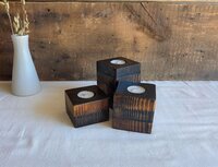 Set of 3 Rustic Reclaimed Wood Tealight Holders | Farmhouse Candle Decor