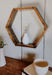Handmade Reclaimed Wood Hexagon Shelf | Rustic Wyoming Farmhouse Wall Decor