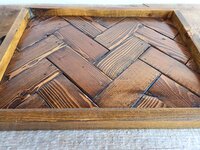 Large Ottoman Tray | Reclaimed Wood Herringbone | Rustic Coffee Table Tray