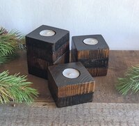 Set of 3 Rustic Reclaimed Wood Tealight Holders | Farmhouse Candle Decor