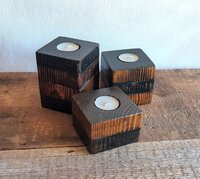 Set of 3 Rustic Reclaimed Wood Tealight Holders | Farmhouse Candle Decor