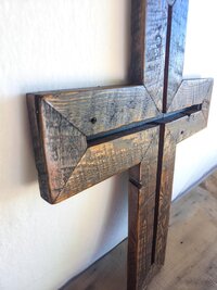 Reclaimed Wooden Cross | Rustic Geometric Wall Art (16"W x 22"H)