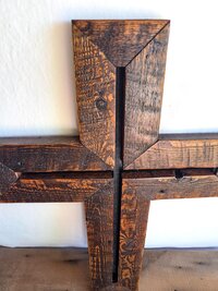 Reclaimed Wooden Cross | Rustic Geometric Wall Art (16"W x 22"H)