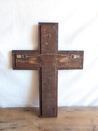 Reclaimed Wooden Cross | Rustic Geometric Wall Art (16"W x 22"H)