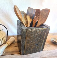 Reclaimed Wood Utensil Holder | Rustic Wooden Kitchen Organizer | Farmhouse Countertop Storage