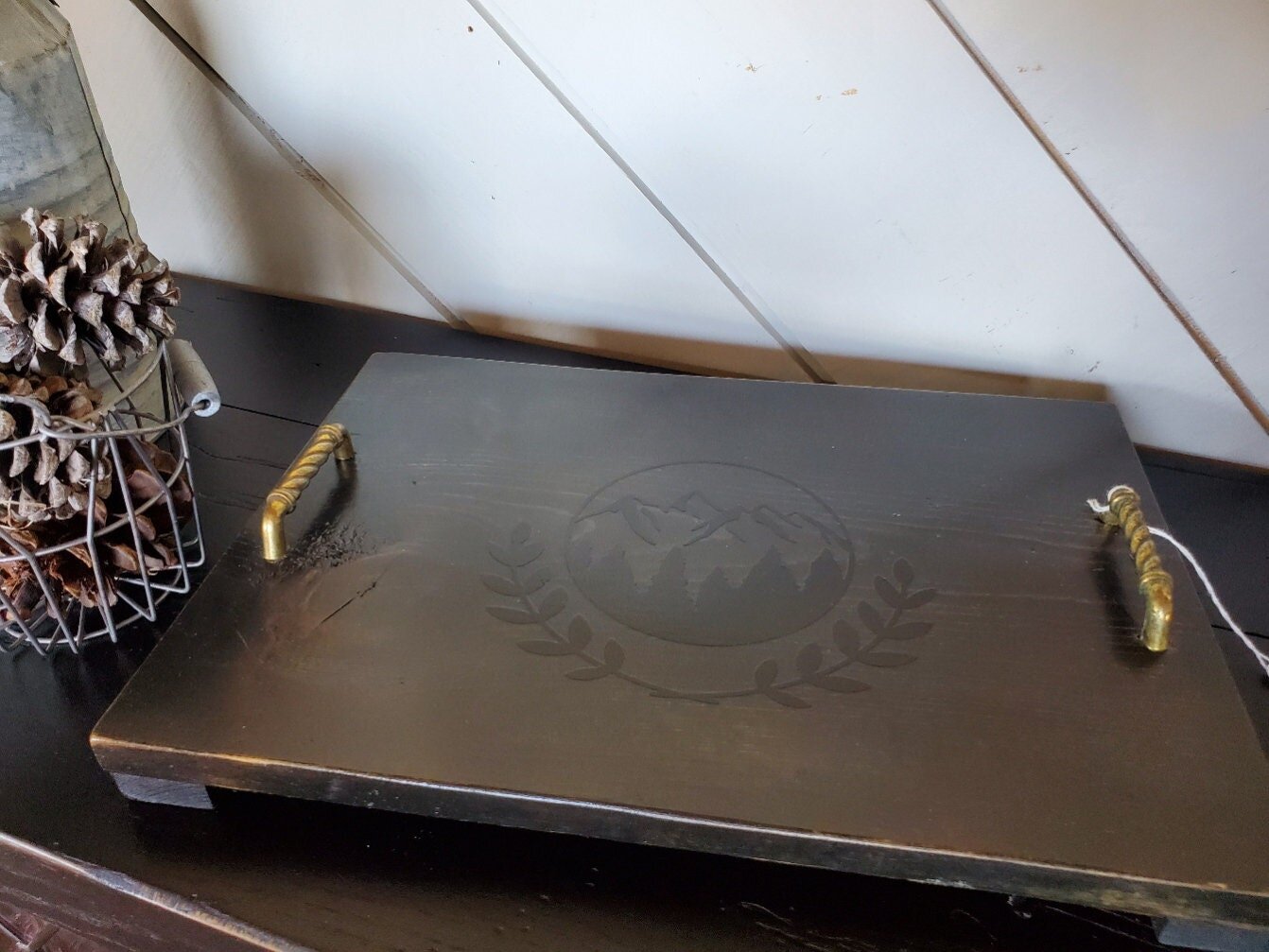 Coffee Table Tray | Reclaimed Wood Mountain Design | Rustic Western Decor
