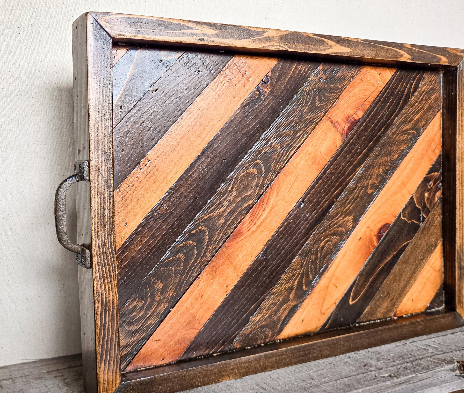 Reclaimed Wood Coffee Table Decor | Farmhouse Wood Tray with Handles | Rustic Centerpiece