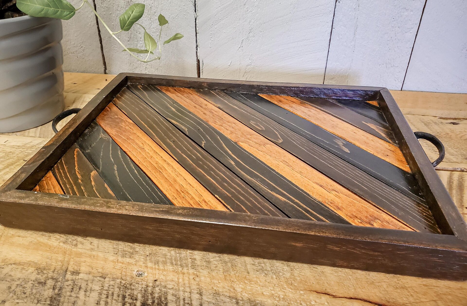 Reclaimed Wood Coffee Table Decor | Farmhouse Wood Tray with Handles | Rustic Centerpiece