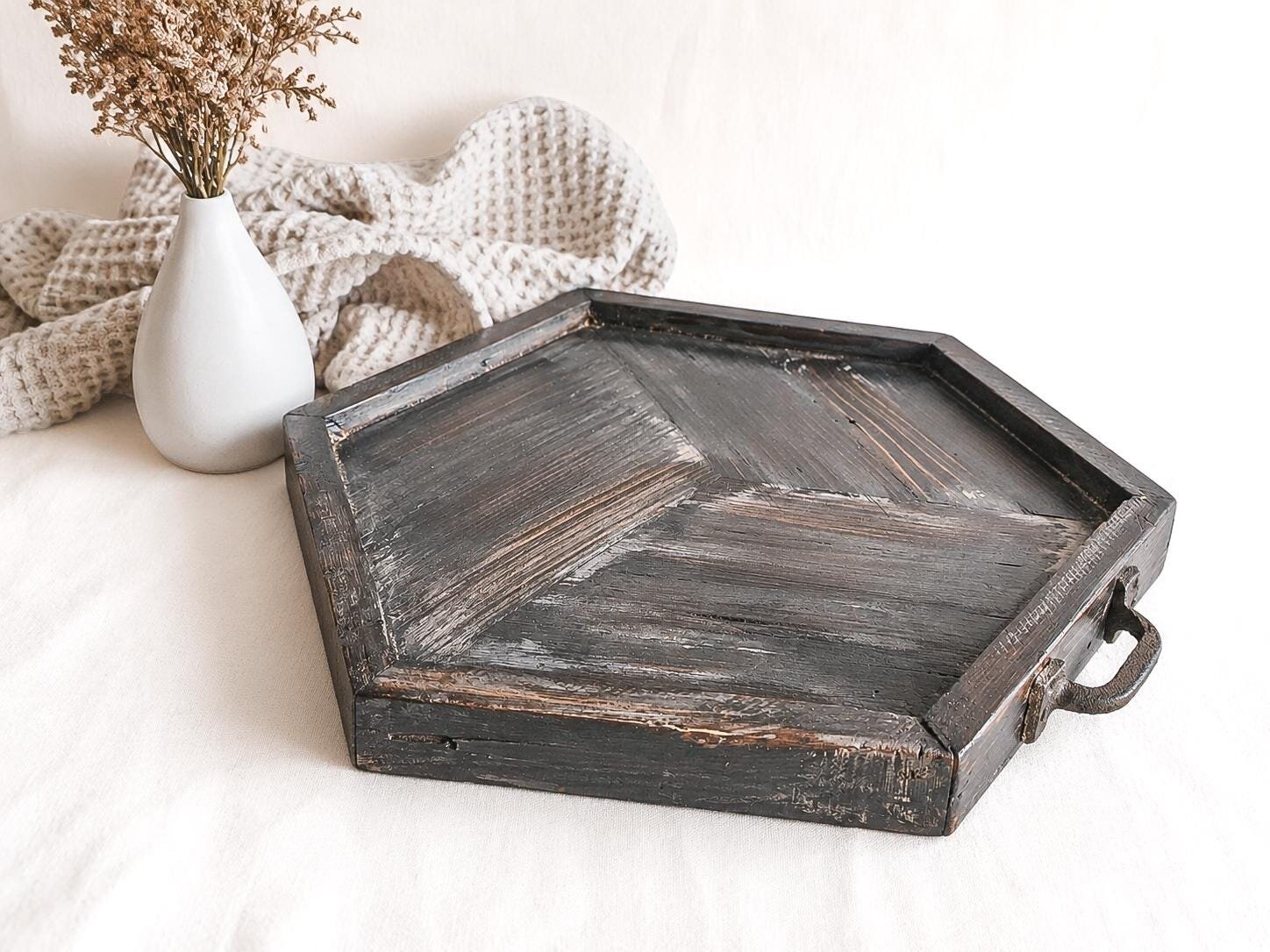 Coffee Table Tray | Reclaimed Wood Hexagon | Rustic Western Decor
