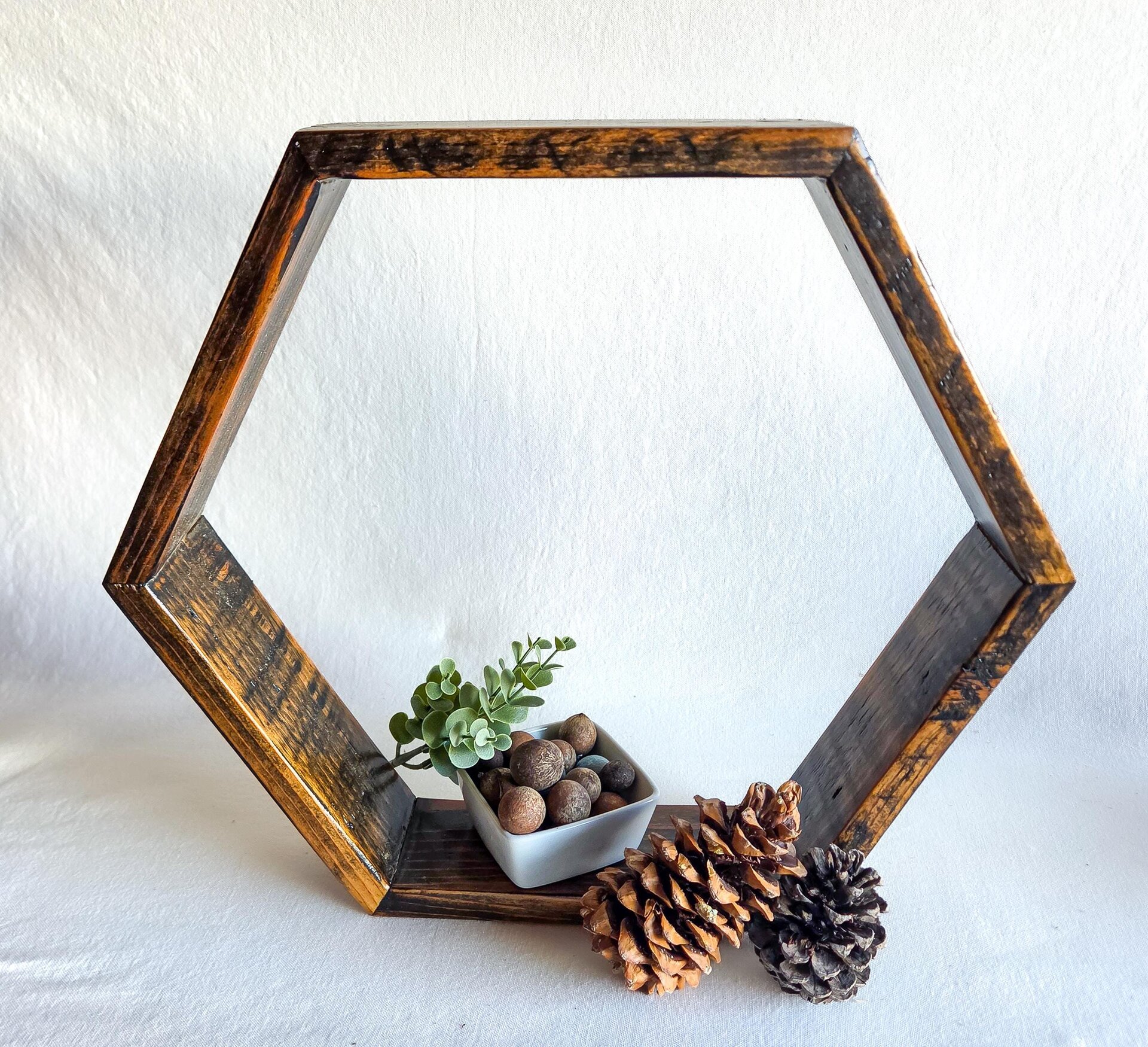 Handmade Reclaimed Wood Hexagon Shelf | Rustic Wyoming Farmhouse Wall Decor