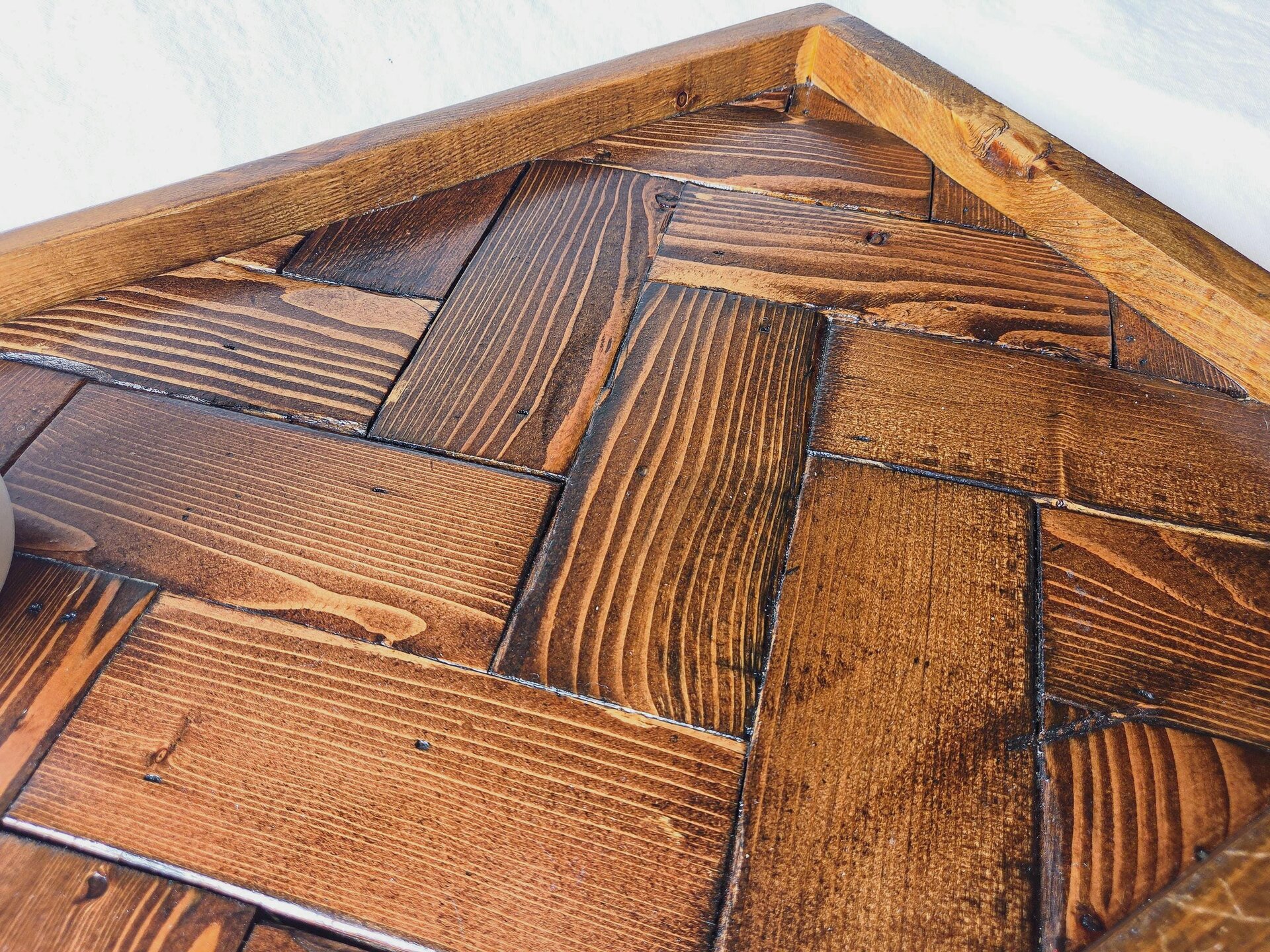 Large Ottoman Tray | Reclaimed Wood Herringbone | Rustic Coffee Table Tray