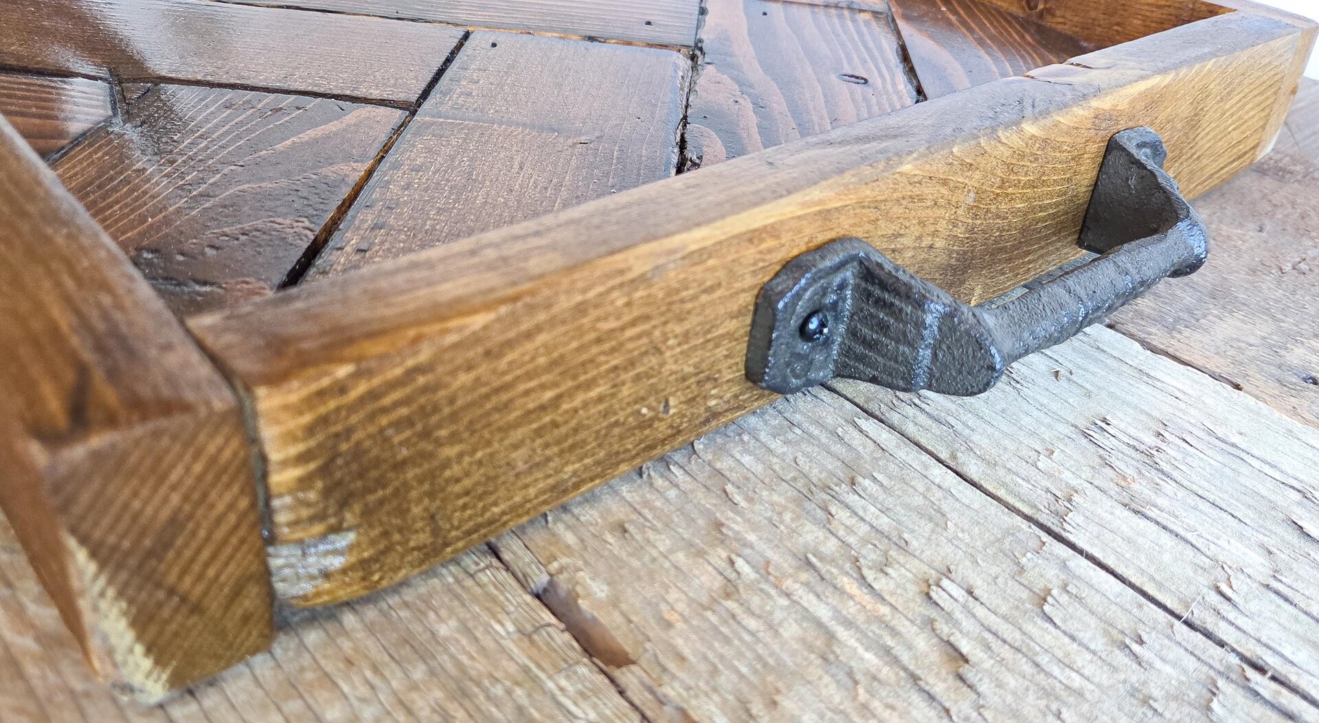 Large Ottoman Tray | Reclaimed Wood Herringbone | Rustic Coffee Table Tray