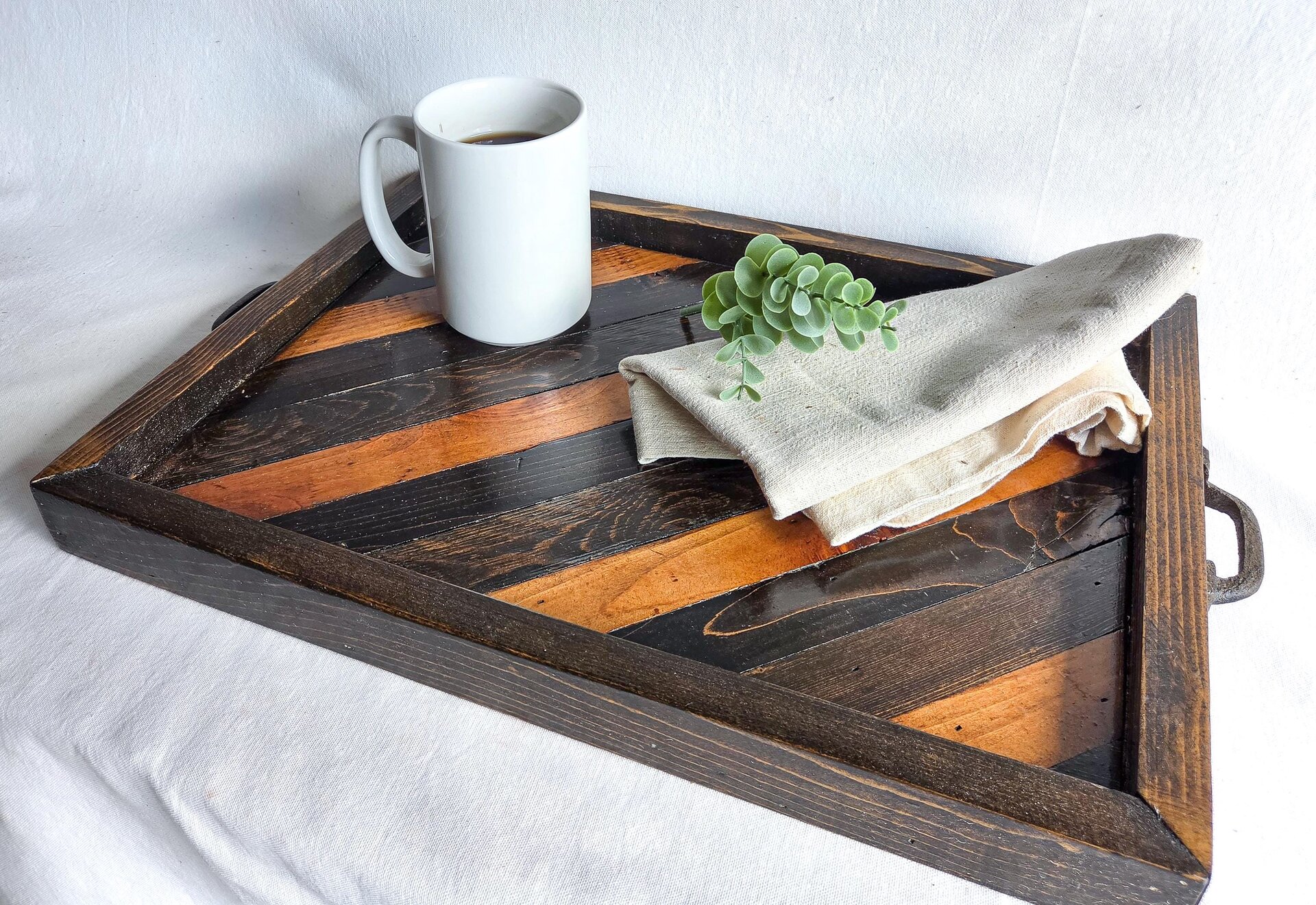 Reclaimed Wood Coffee Table Decor | Farmhouse Wood Tray with Handles | Rustic Centerpiece