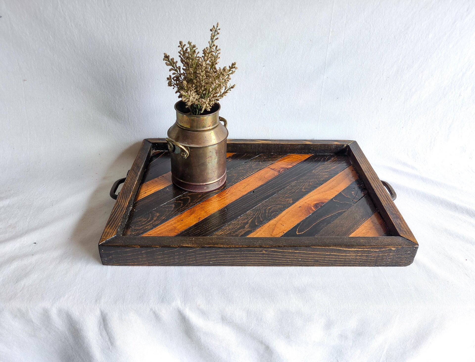 Reclaimed Wood Coffee Table Decor | Farmhouse Wood Tray with Handles | Rustic Centerpiece