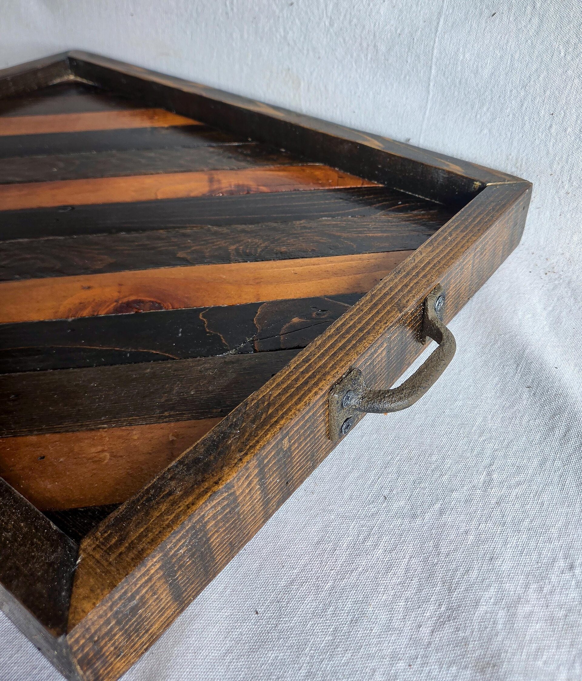 Reclaimed Wood Coffee Table Decor | Farmhouse Wood Tray with Handles | Rustic Centerpiece