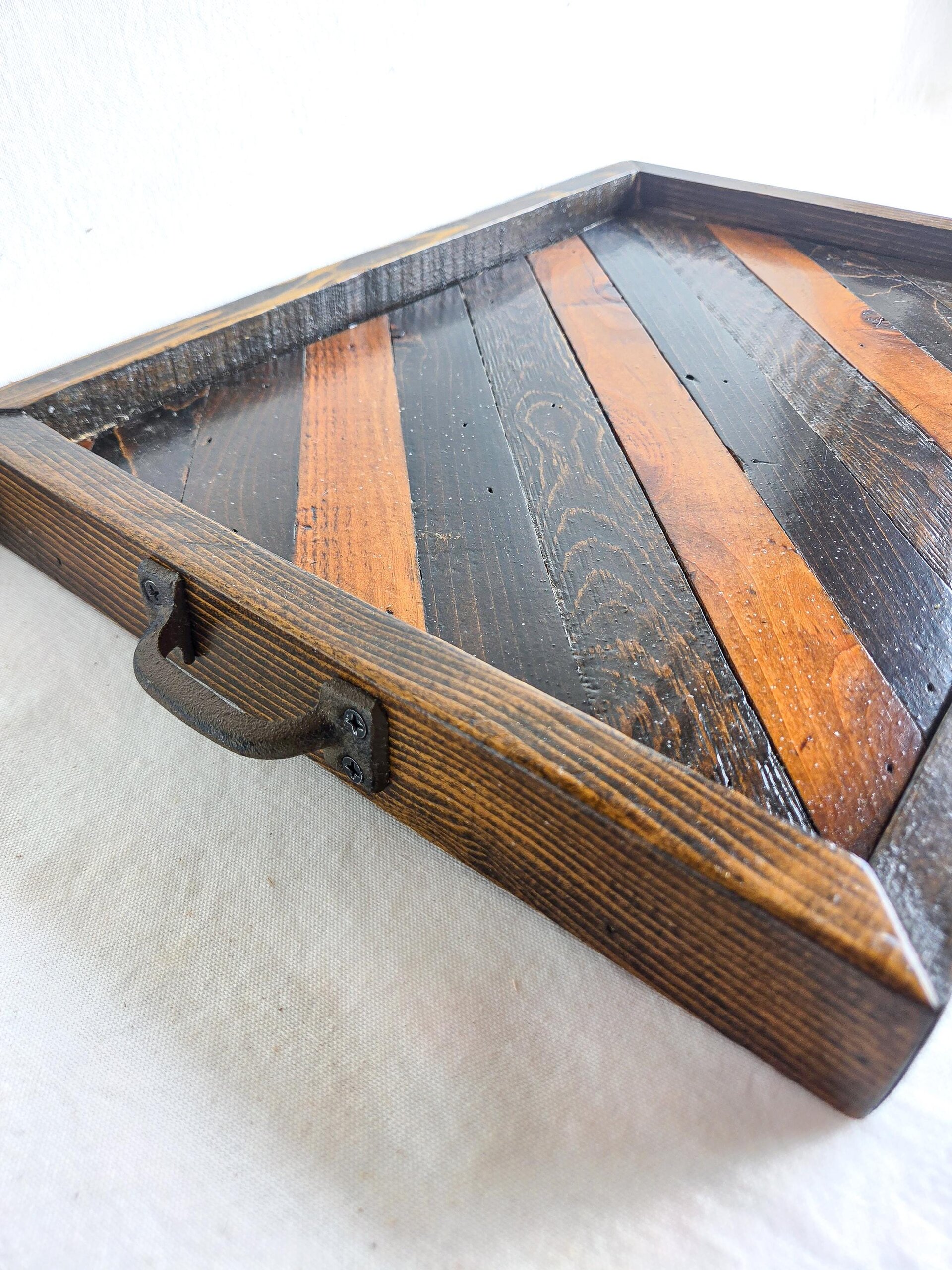 Reclaimed Wood Coffee Table Decor | Farmhouse Wood Tray with Handles | Rustic Centerpiece