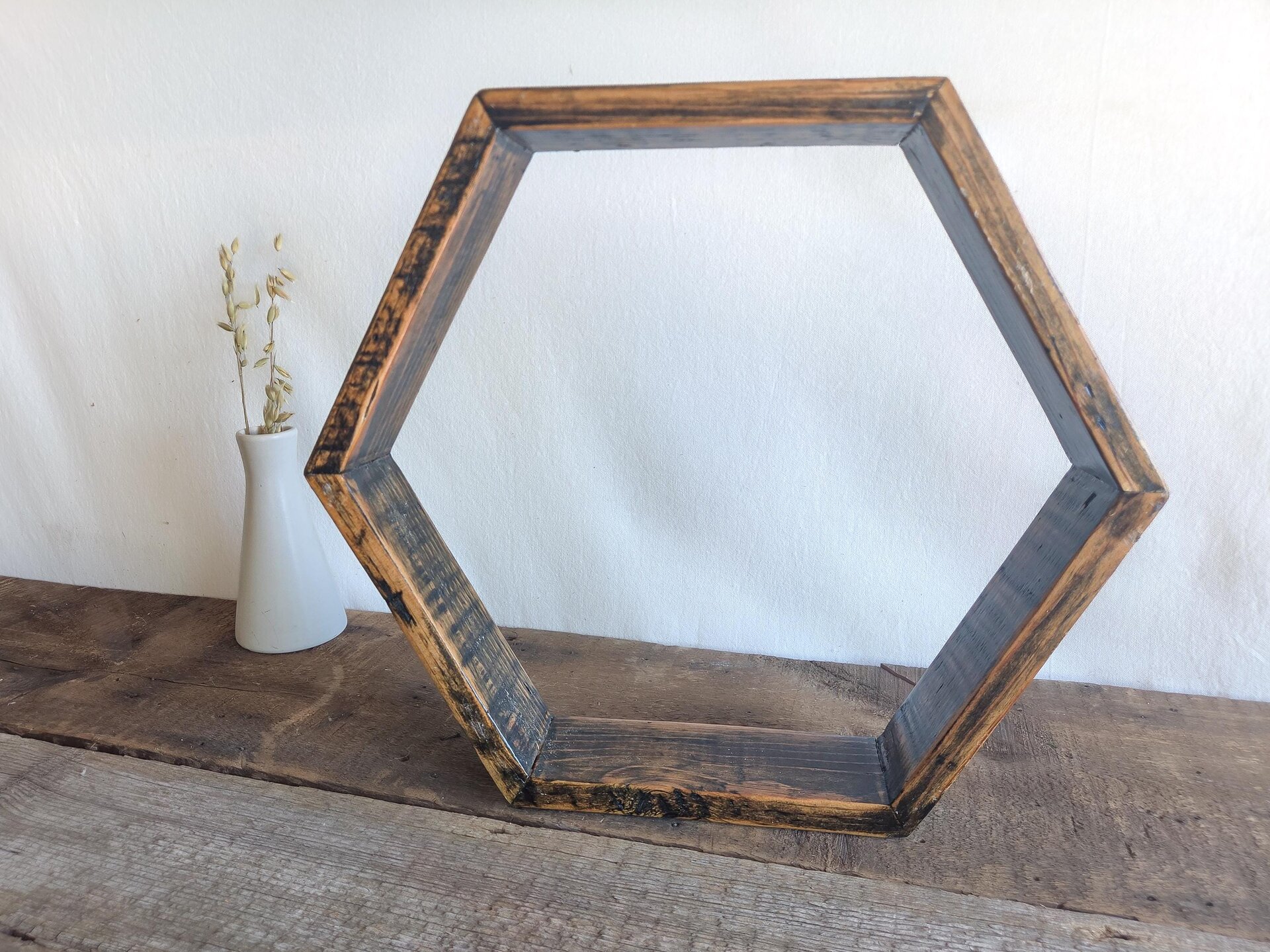 Handmade Reclaimed Wood Hexagon Shelf | Rustic Wyoming Farmhouse Wall Decor