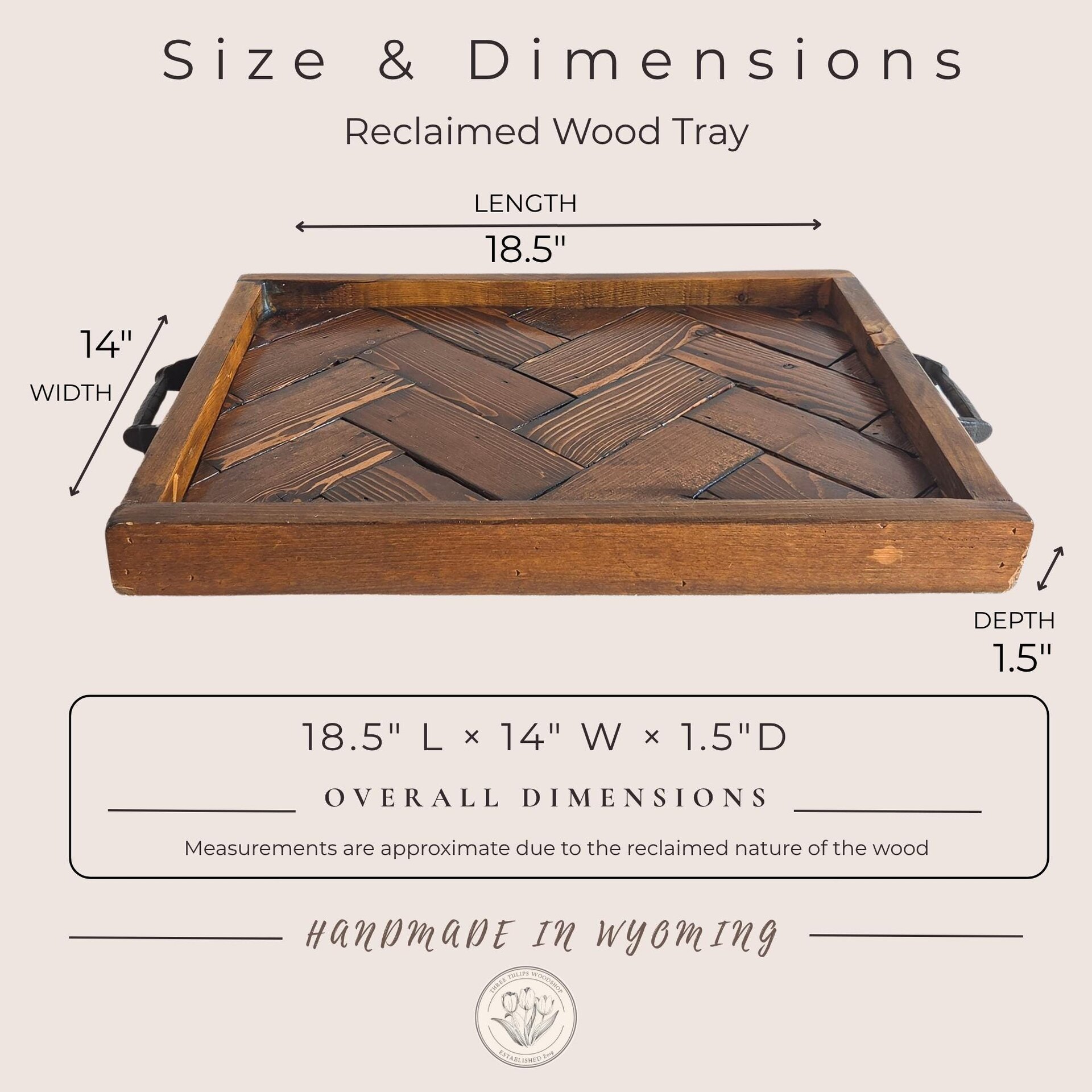 Large Ottoman Tray | Reclaimed Wood Herringbone | Rustic Coffee Table Tray
