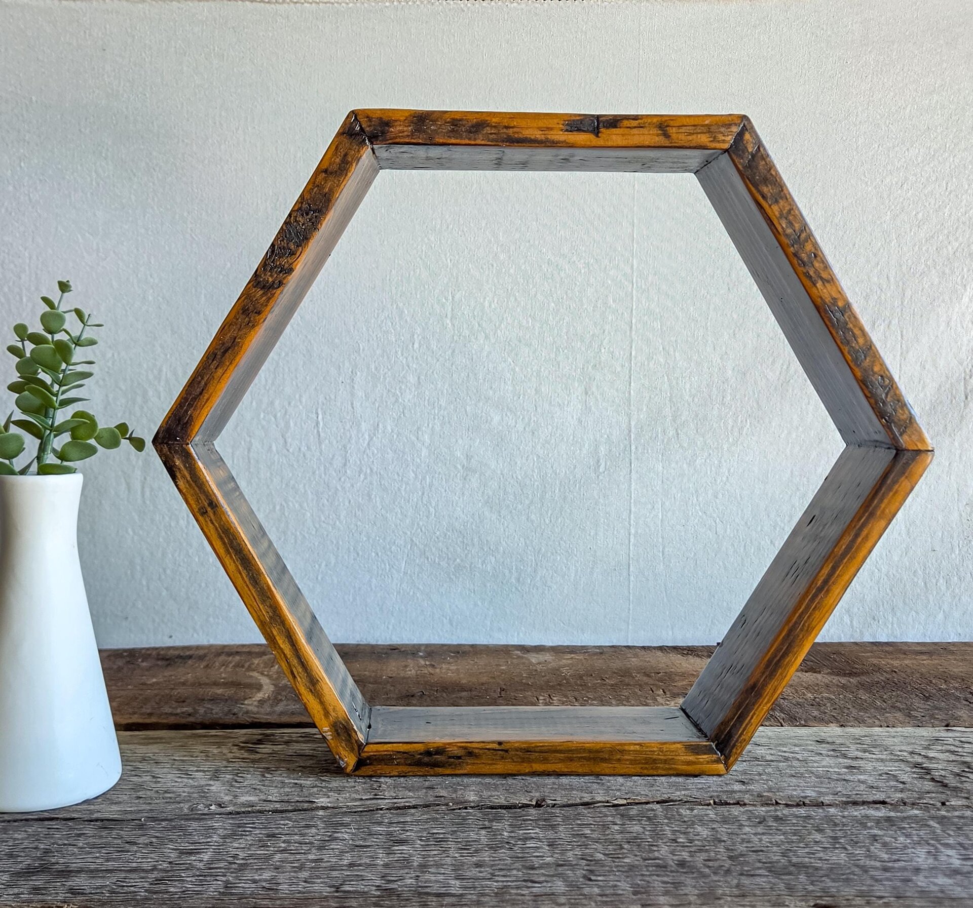 Handmade Reclaimed Wood Hexagon Shelf | Rustic Wyoming Farmhouse Wall Decor
