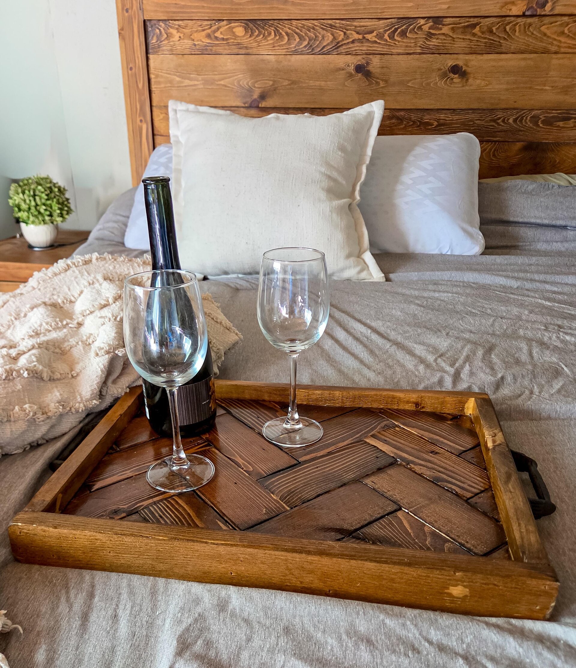 Large Ottoman Tray | Reclaimed Wood Herringbone | Rustic Coffee Table Tray