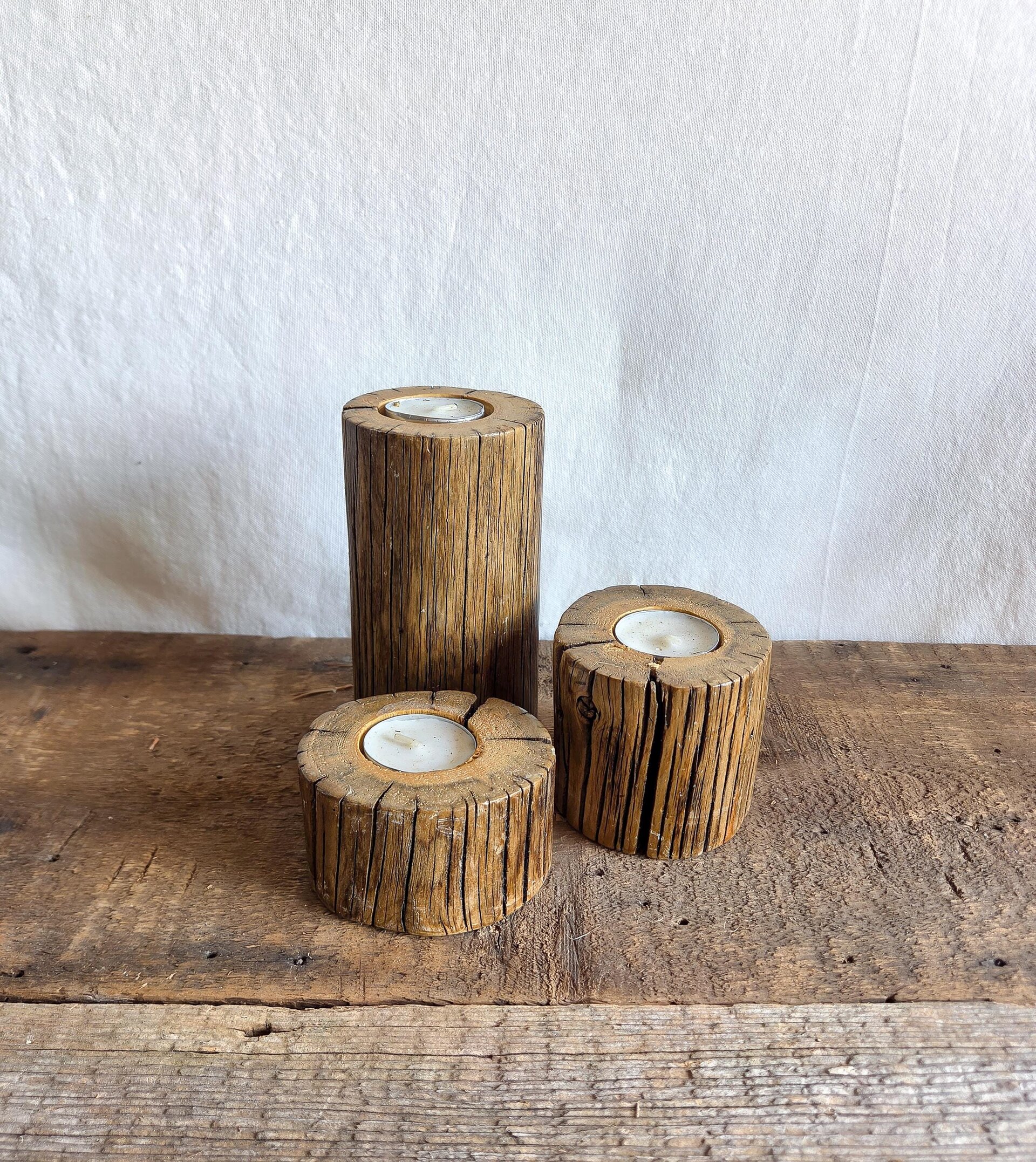 Buckrail Fence Tea Light Candle Holders | Rustic Reclaimed Wood Decor