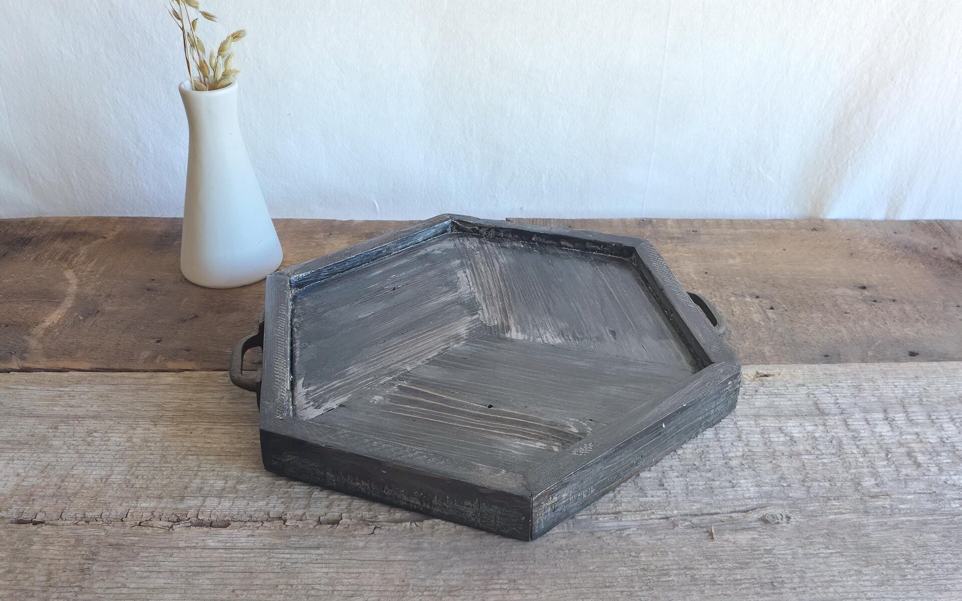 Coffee Table Tray | Reclaimed Wood Hexagon | Rustic Western Decor