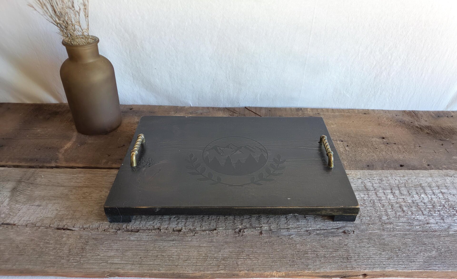 Coffee Table Tray | Reclaimed Wood Mountain Design | Rustic Western Decor