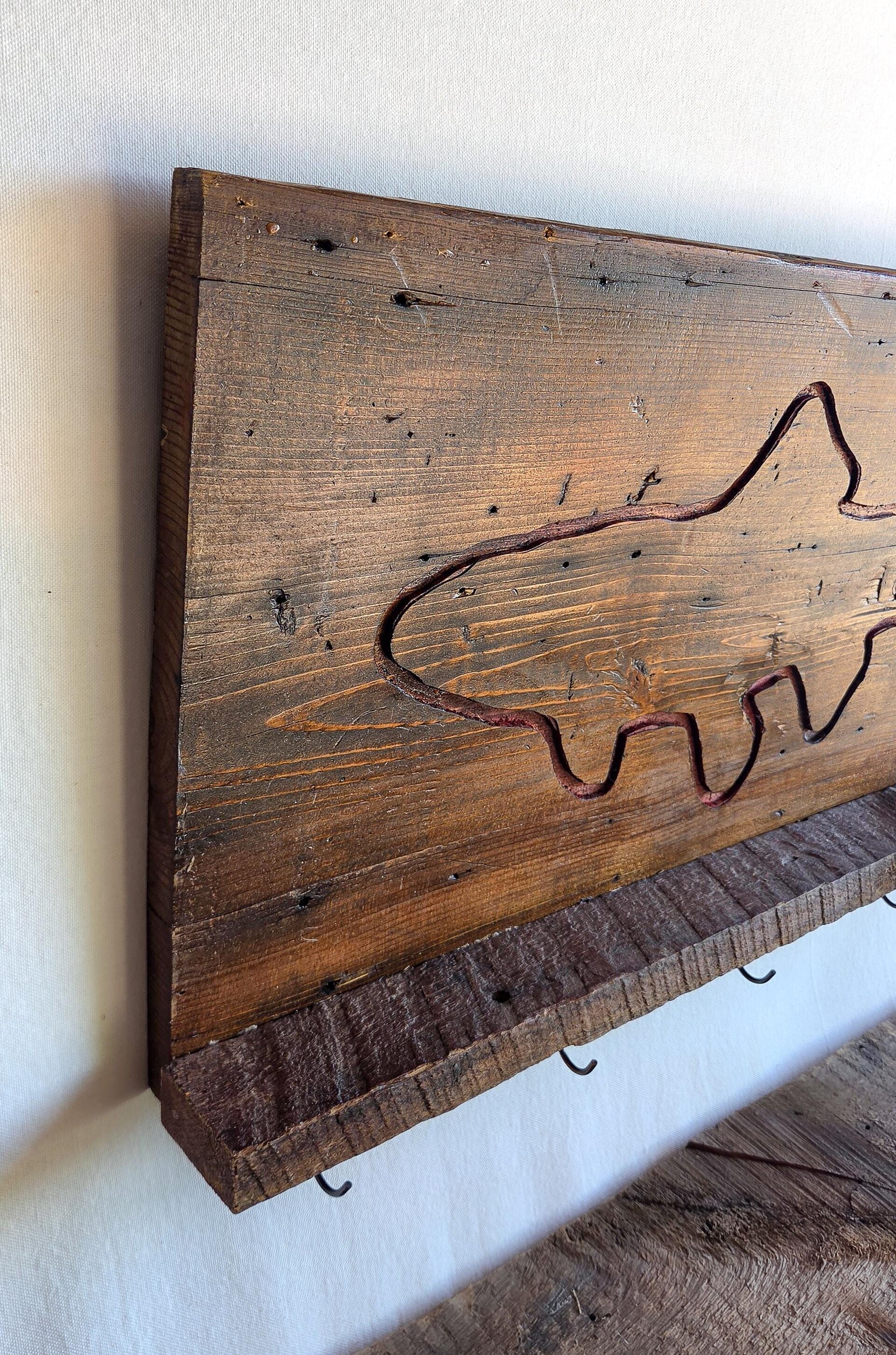 Handmade Reclaimed Wood Trout Wall Shelf | Rustic Fishing Cabin Decor