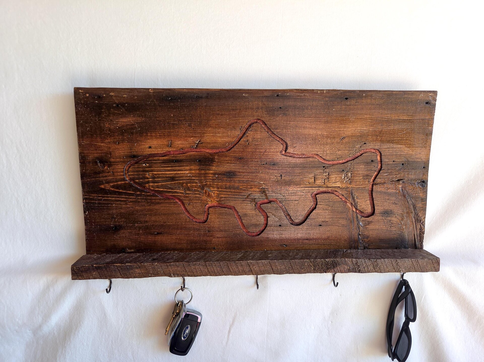 Handmade Reclaimed Wood Trout Wall Shelf | Rustic Fishing Cabin Decor