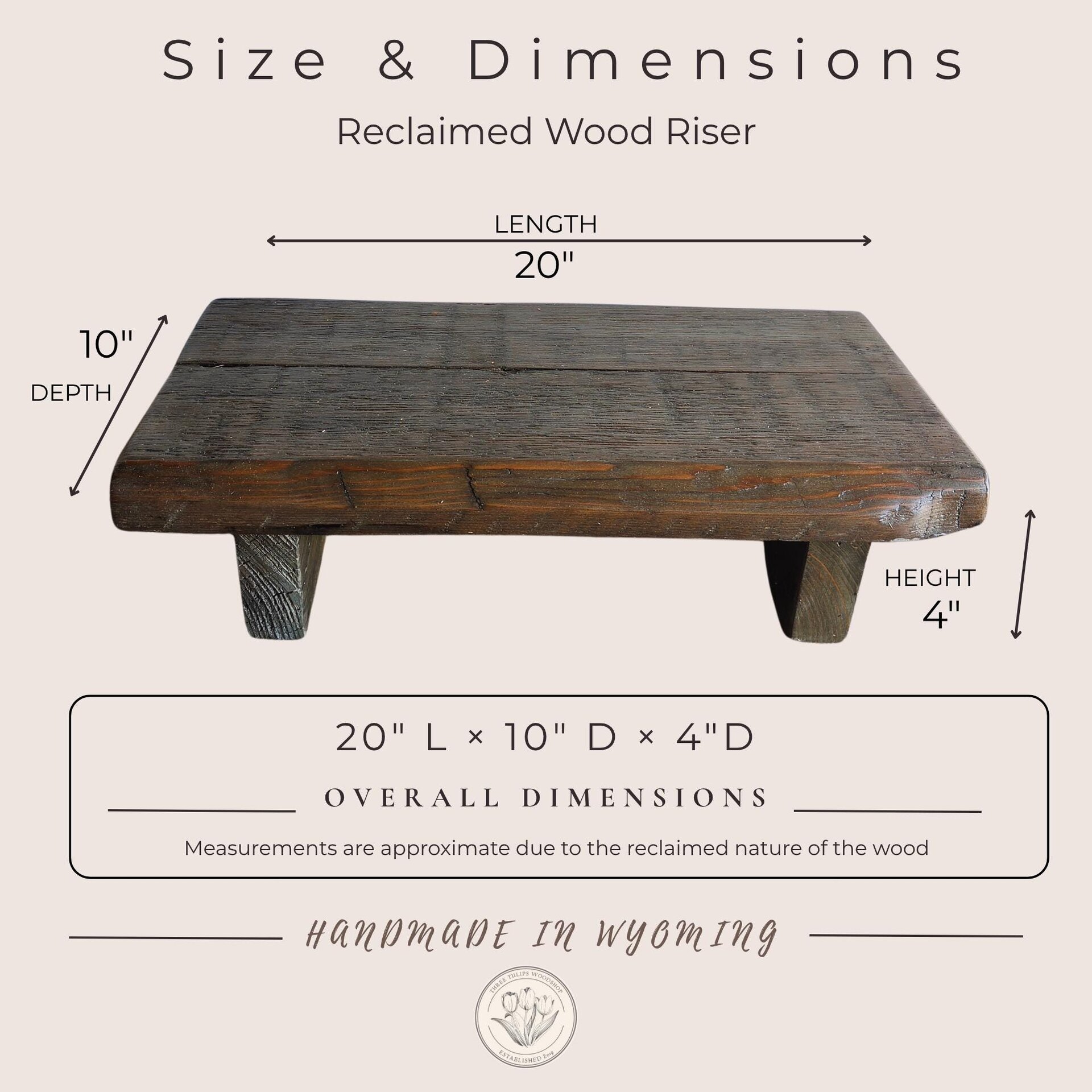 Large Reclaimed Wood Riser | 20" Rustic Display Stand | Farmhouse Kitchen Riser | Handmade in Wyoming