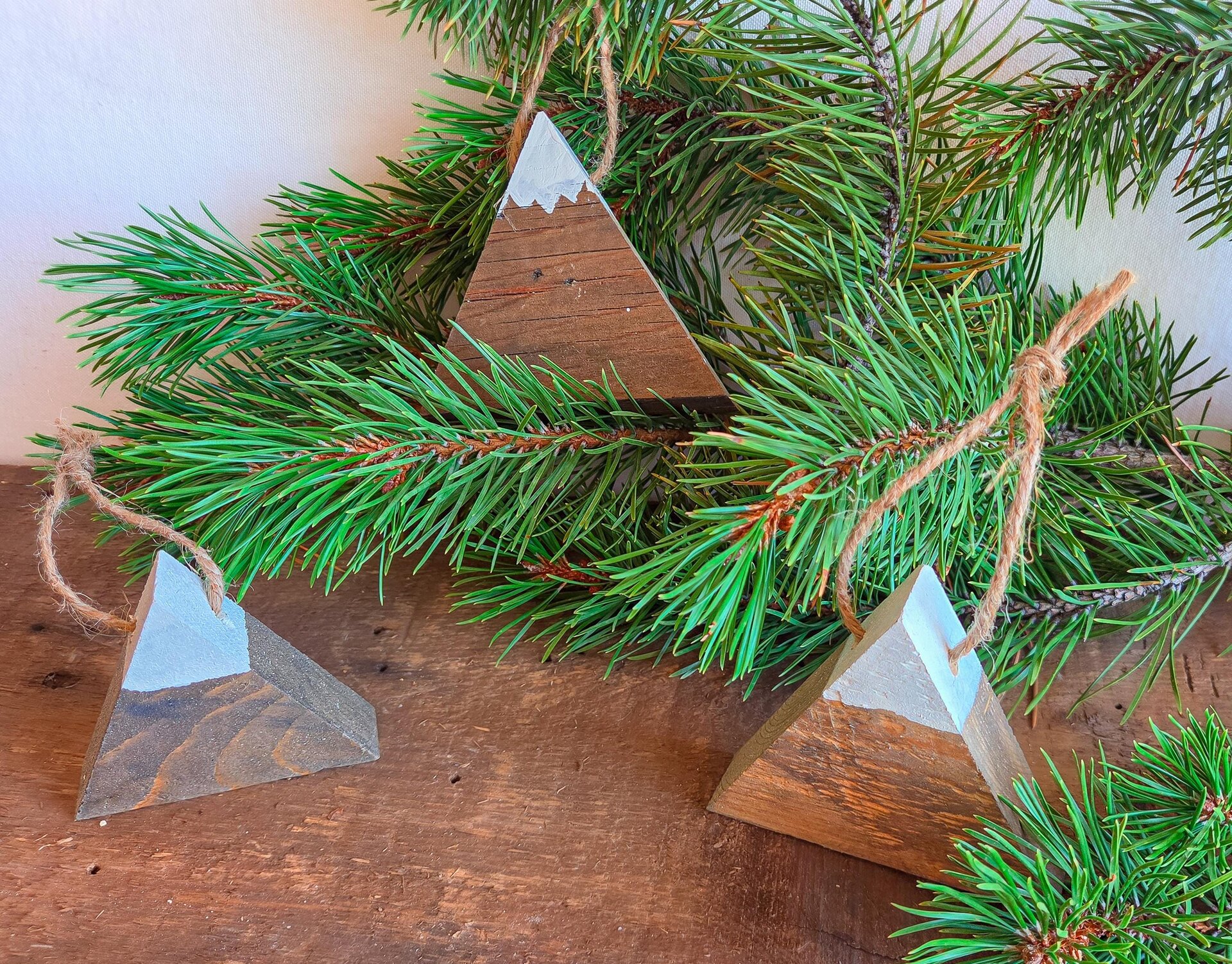 Reclaimed Wood Mountain Ornaments (SET OF 3) | Rustic Christmas Ornament | Handmade Wyoming Decor