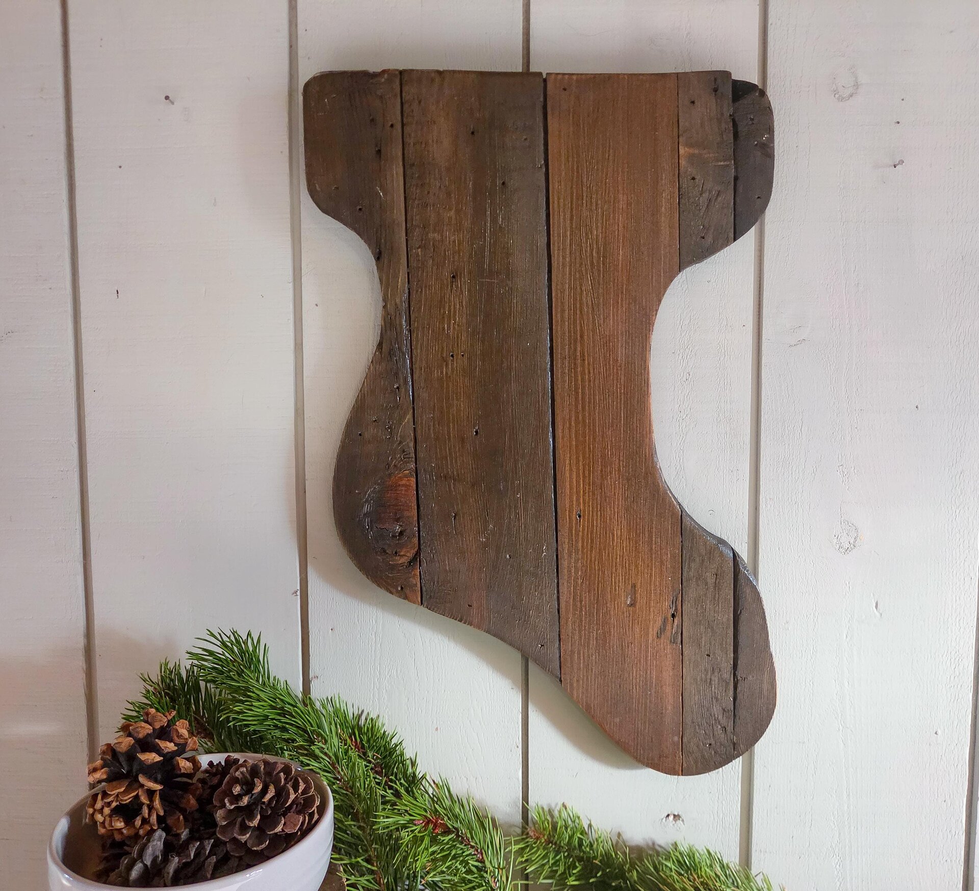 Reclaimed Wooden Christmas Stocking | Rustic Western Holiday Wall Decor