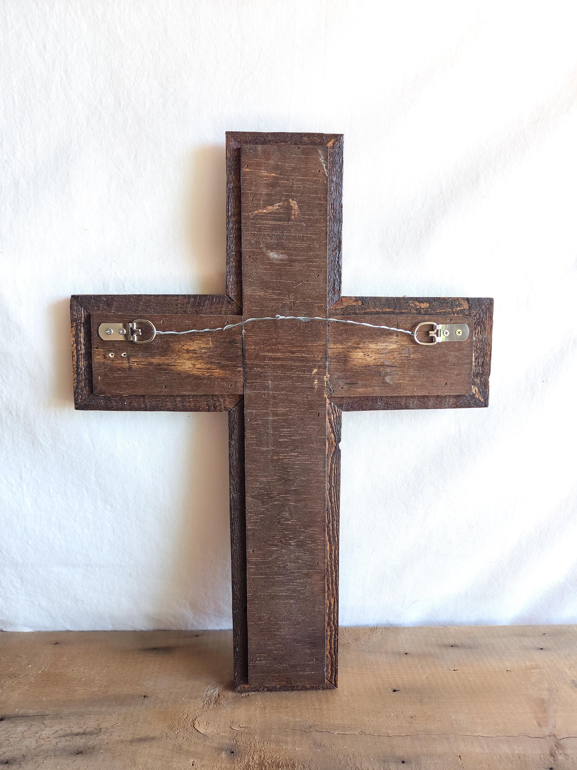 Reclaimed Wooden Cross | Rustic Geometric Wall Art (16"W x 22"H)