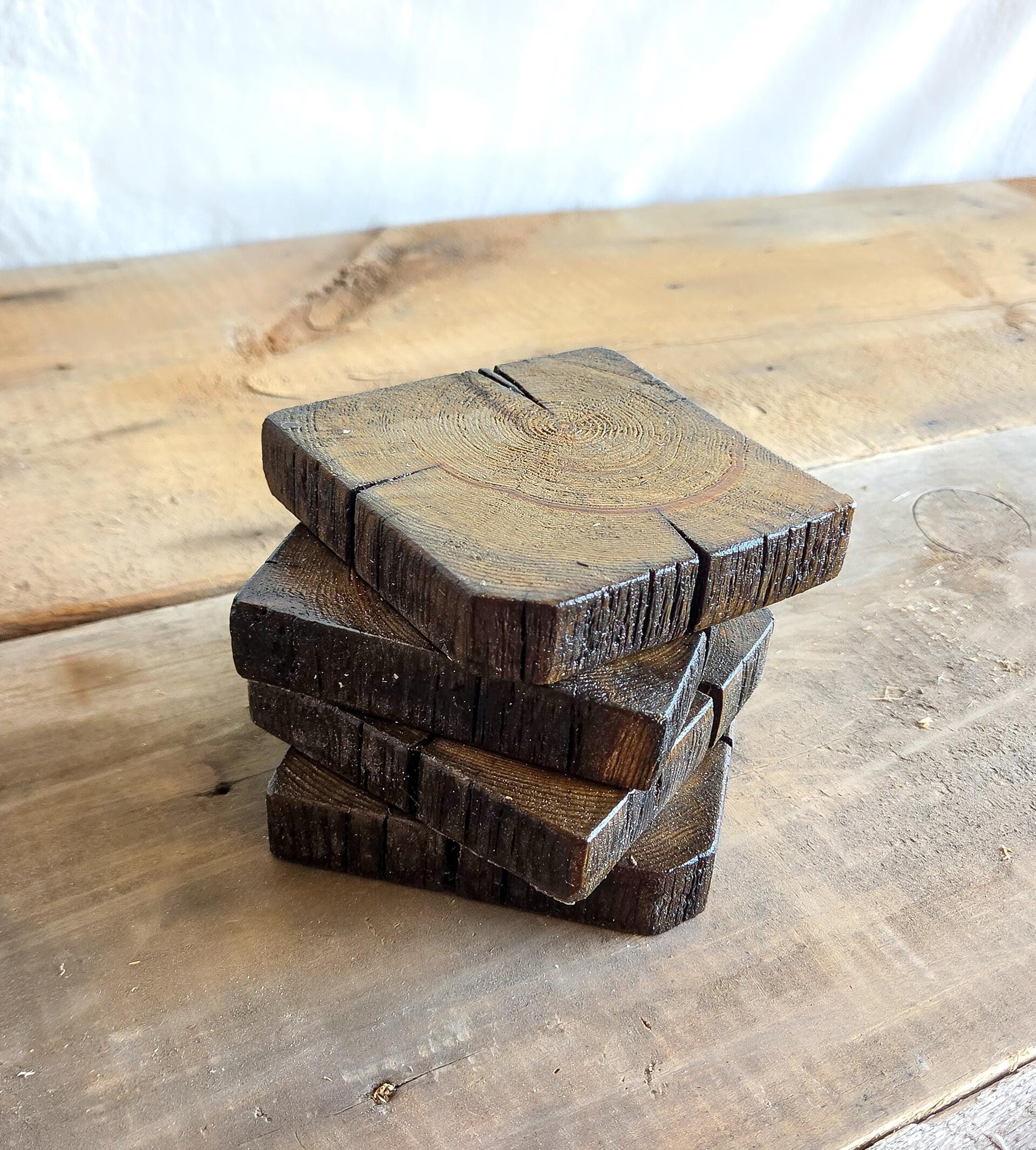 Reclaimed Wood Coasters Set of 4 | Rustic Wooden Drink Coasters | Western Home Decor