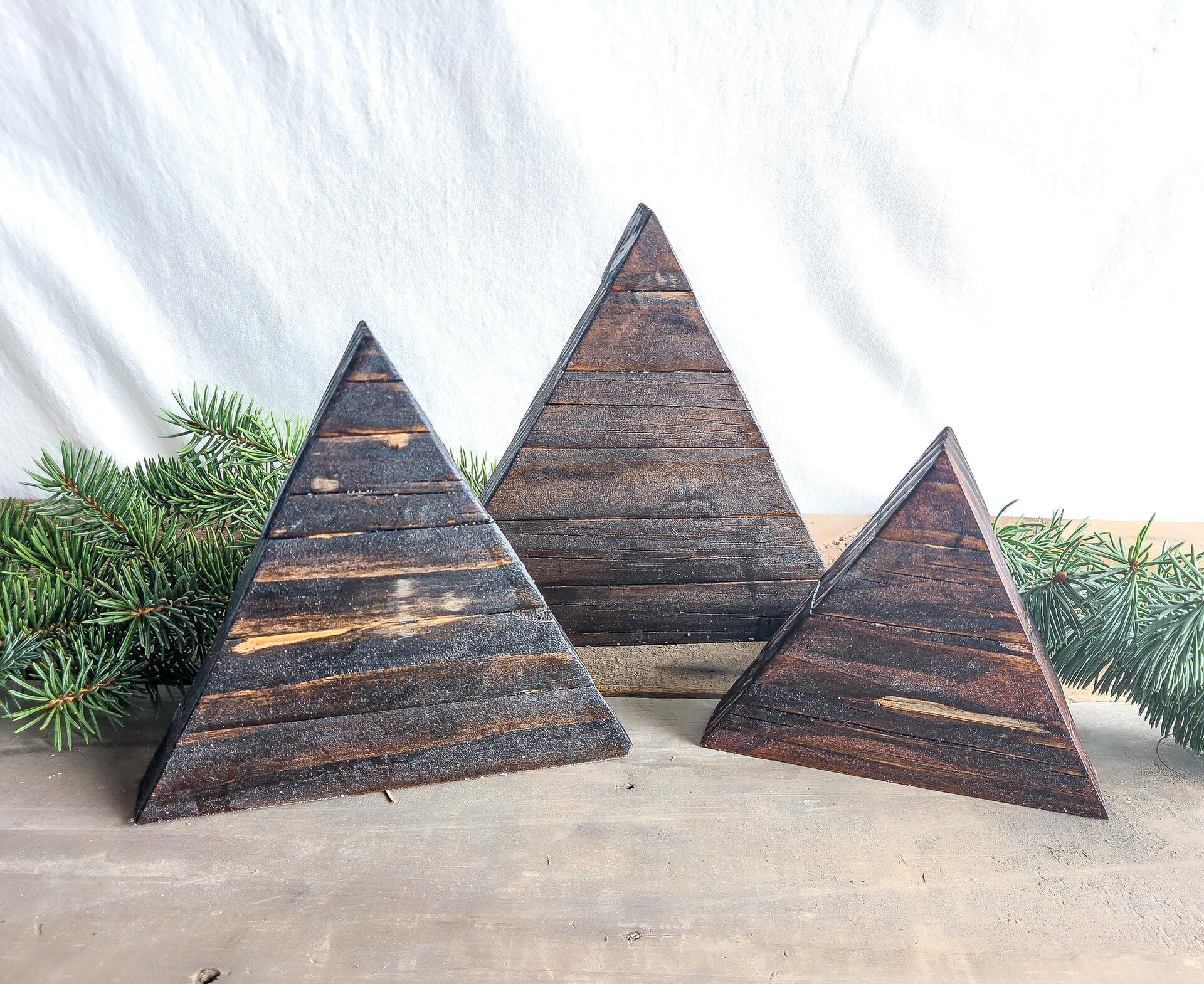 Handmade Reclaimed Wood Mountain Set | Rustic Wyoming Decor (Set of 3)