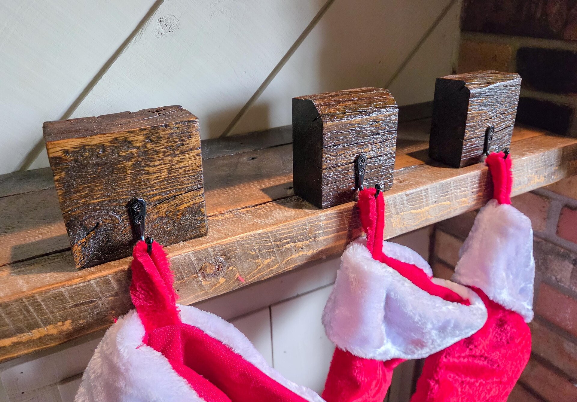 Christmas Stocking Hooks | Reclaimed Wood Stocking Holders | Rustic Holiday Decor