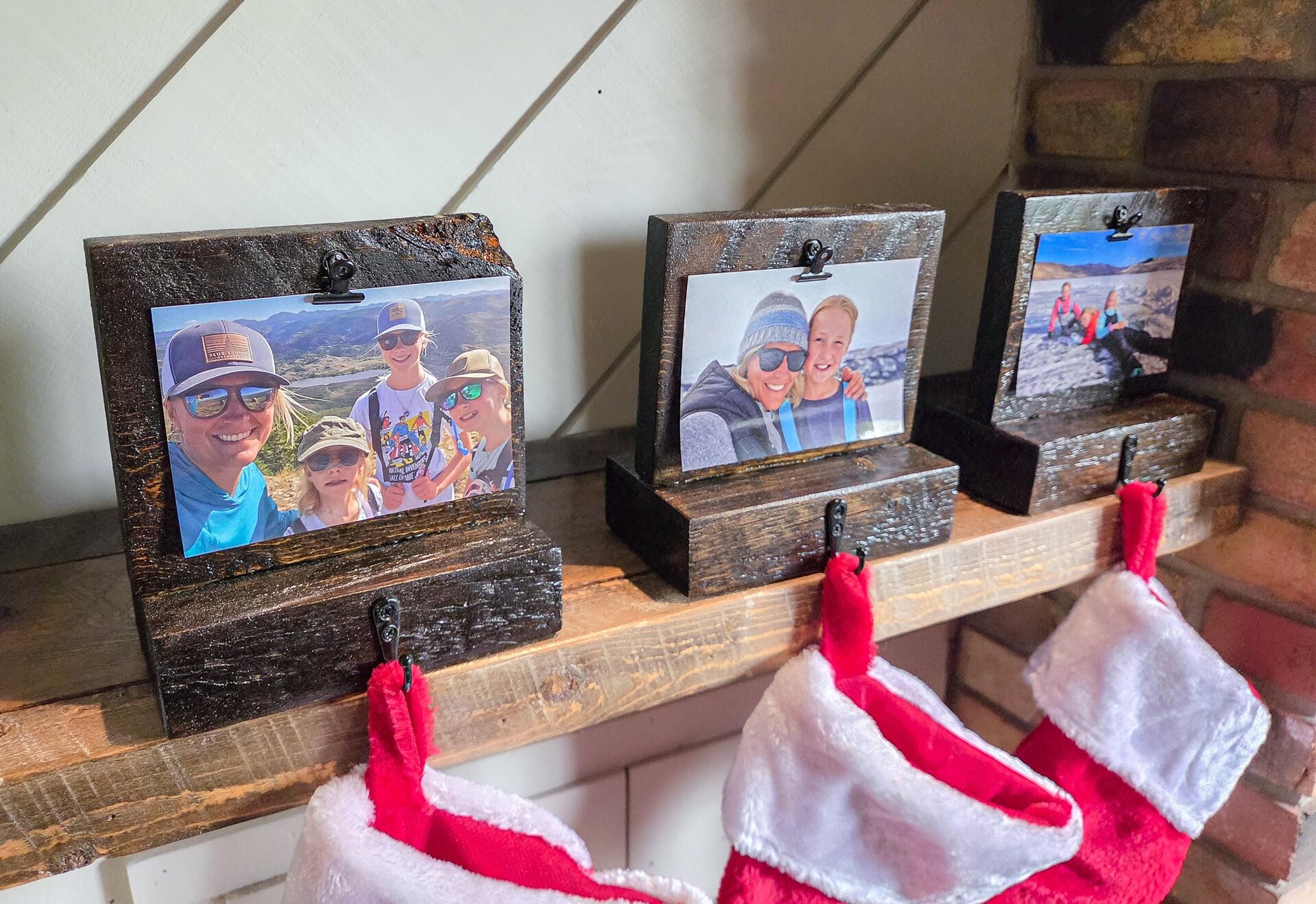 Reclaimed Christmas Stocking Hooks | Rustic Holiday Mantel Decor | Wooden Photo Stocking Hanger