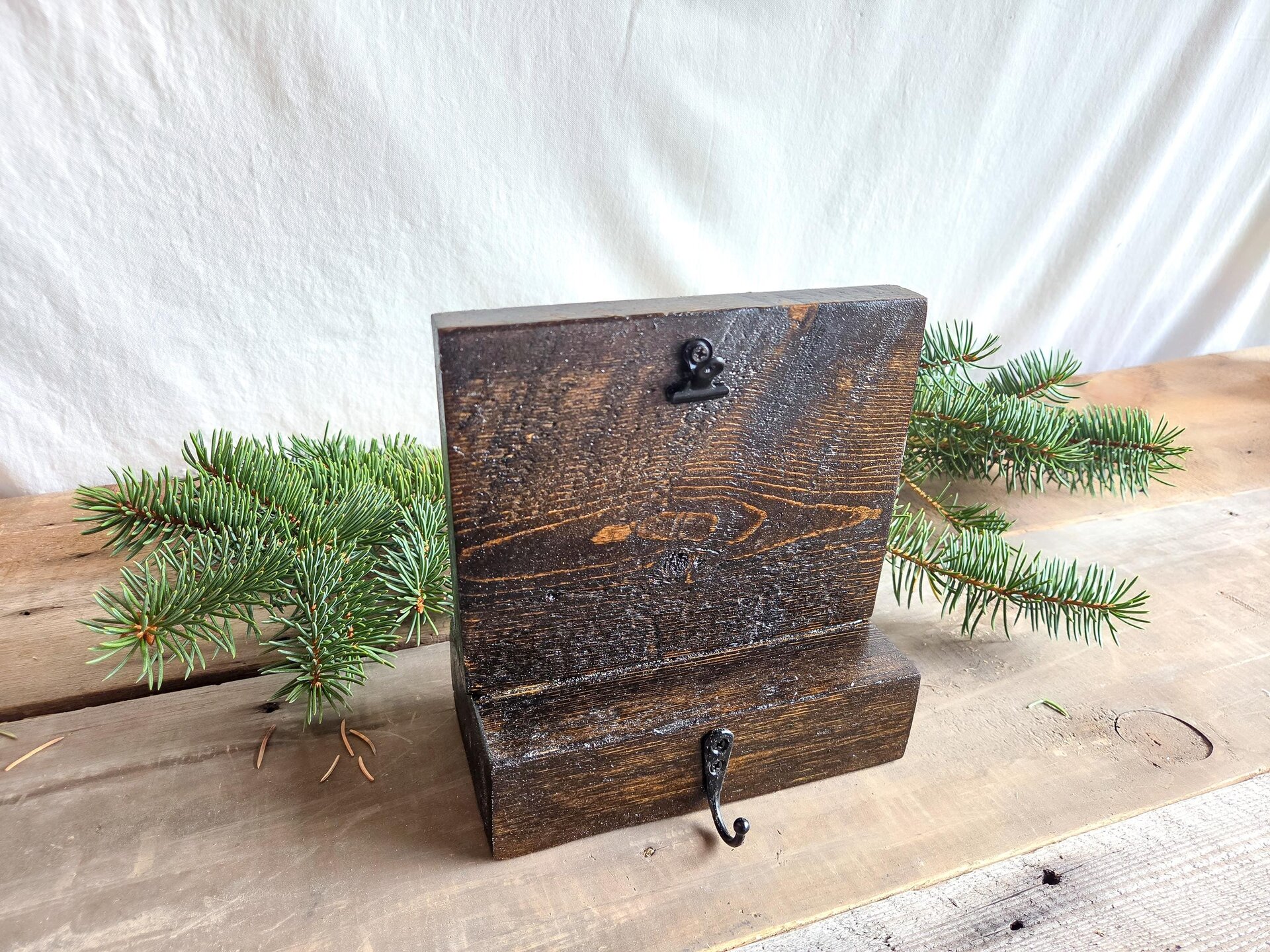 Reclaimed Christmas Stocking Hooks | Rustic Holiday Mantel Decor | Wooden Photo Stocking Hanger
