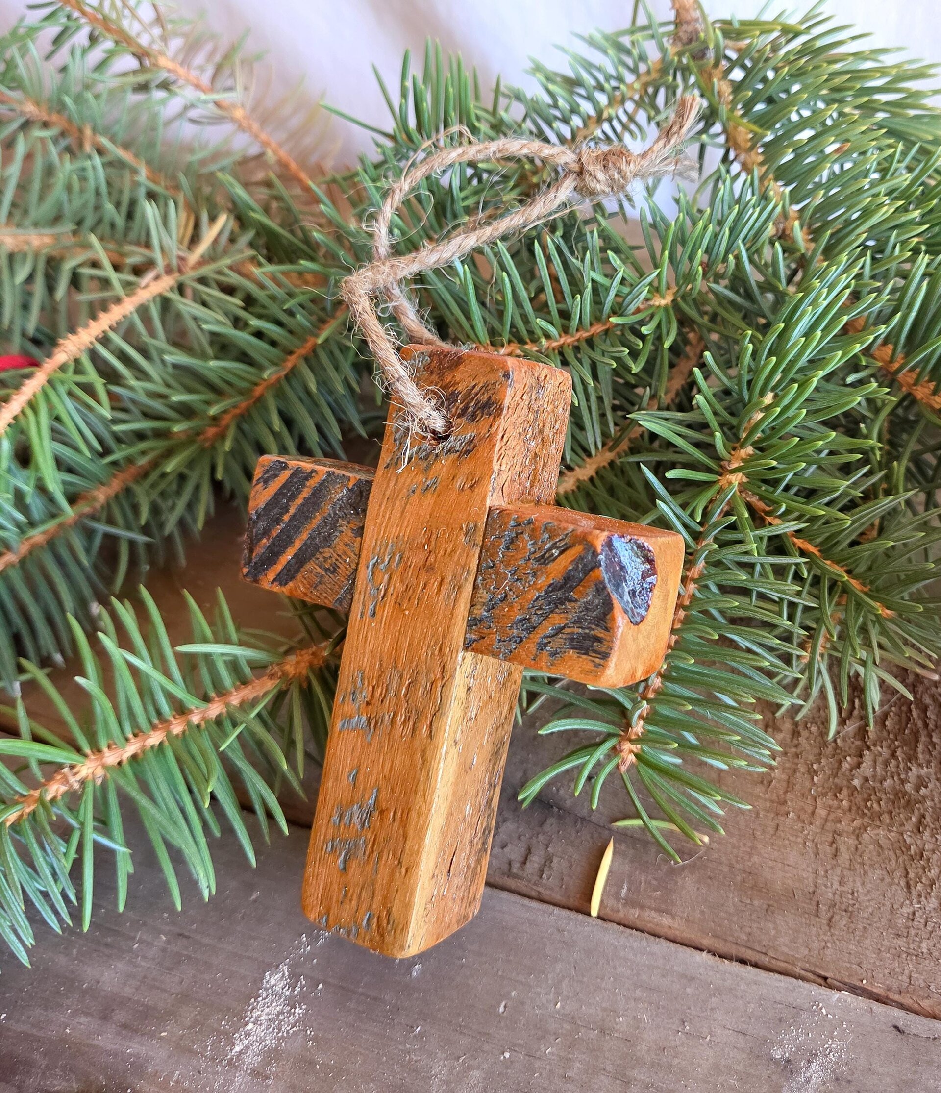 Reclaimed Wood Cross Ornament | Rustic Christmas Ornament | Handmade Christian Decor