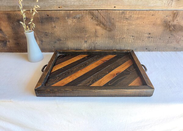 Reclaimed Wood Coffee Table Decor | Farmhouse Wood Tray with Handles | Rustic Centerpiece