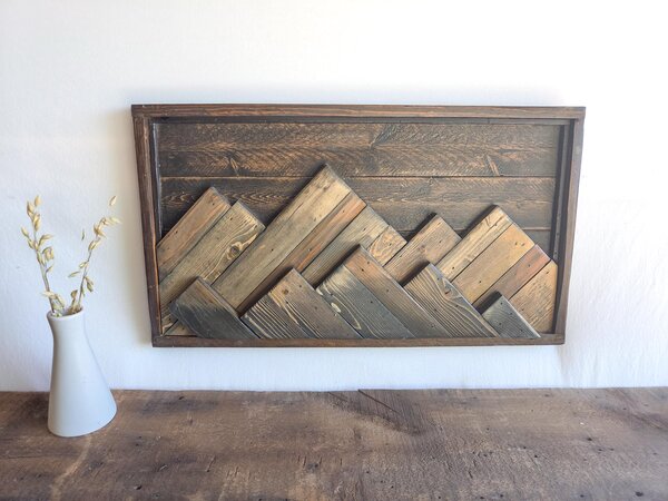 Reclaimed Wood Mountain Wall Art | Layered Mountain Range | Rustic Western Cabin Decor