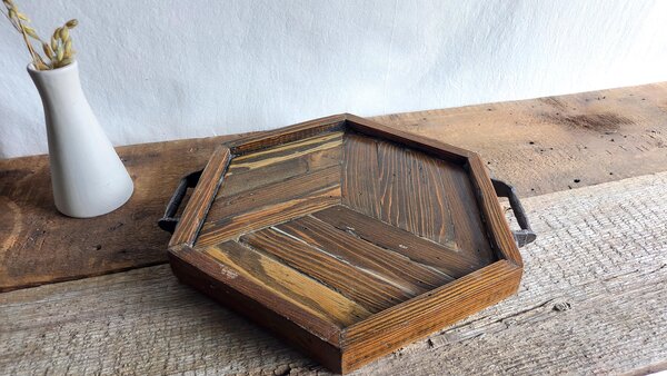 Coffee Table Tray | Reclaimed Wood Hexagon | Rustic Western Decor