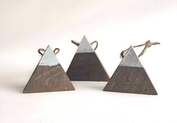 Reclaimed Wood Mountain Ornaments (SET OF 3) | Rustic Christmas Ornament | Handmade Wyoming Decor