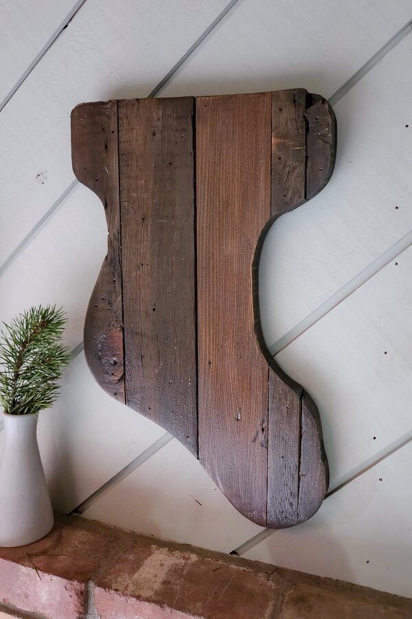 Reclaimed Wooden Christmas Stocking | Rustic Western Holiday Wall Decor