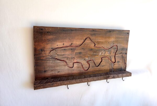 Handmade Reclaimed Wood Trout Wall Shelf | Rustic Fishing Cabin Decor